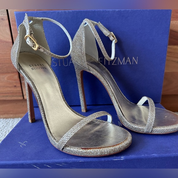 Stuart Weitzman Nudist Stiletto in Platinum Noir size 7.5 - Picture 3 of 6